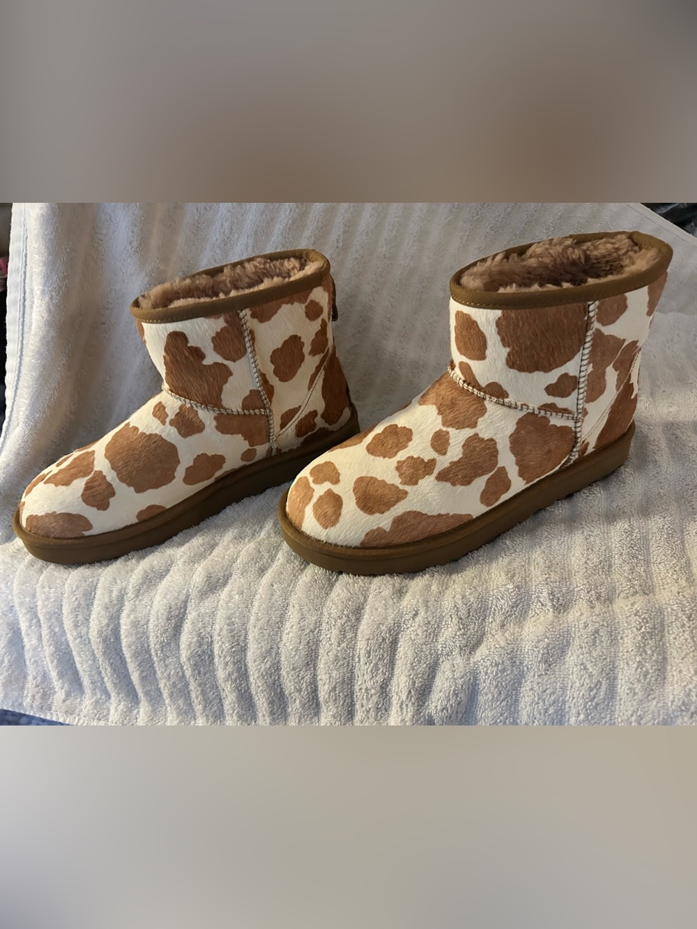 UGG Girls Cow Print Ankle Booties in Brown & White